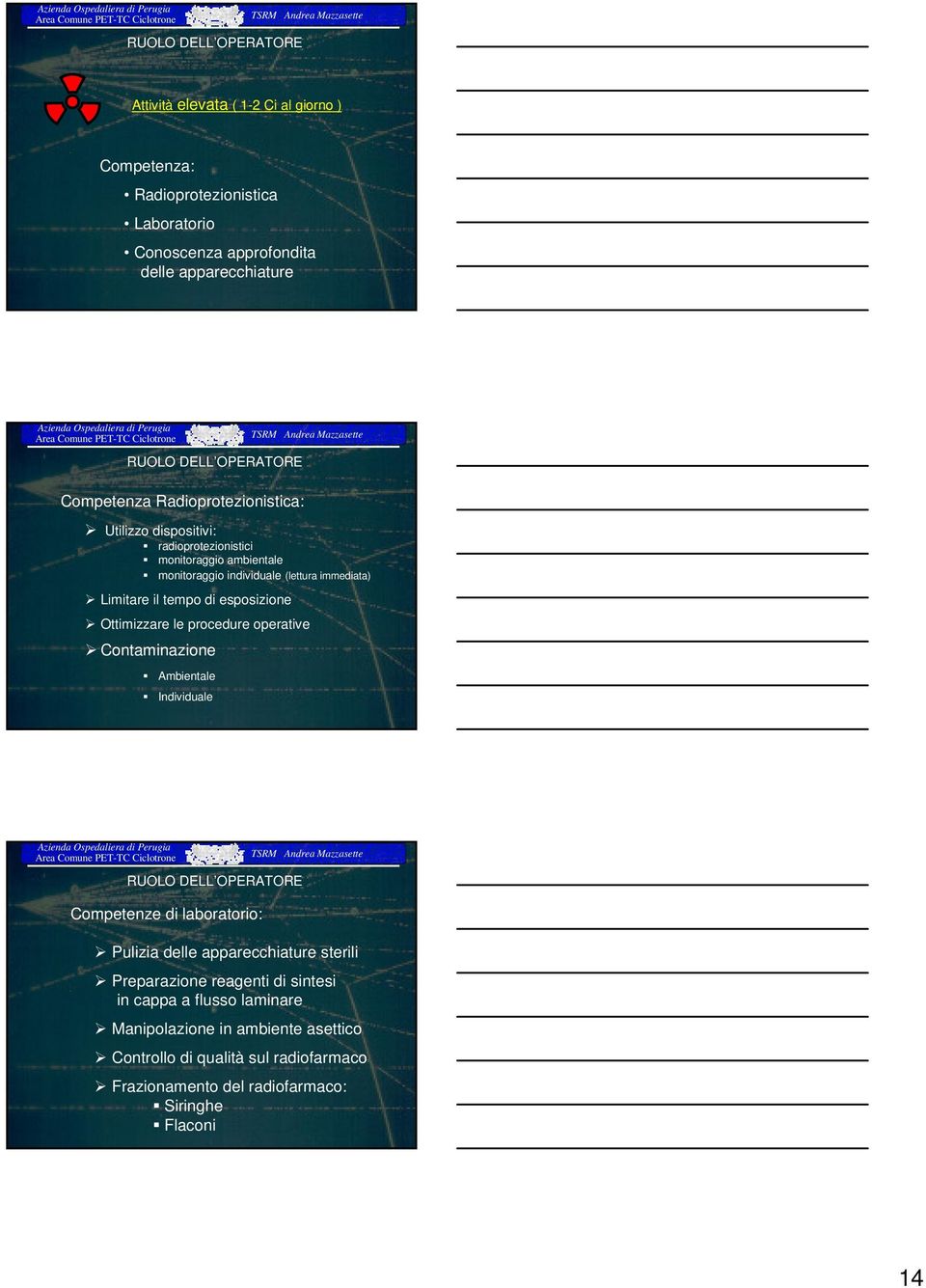 esposizione Ottimizzare le procedure operative Contaminazione Ambientale Individuale RUOLO DELL OPERATORE Competenze di laboratorio: Pulizia delle apparecchiature sterili