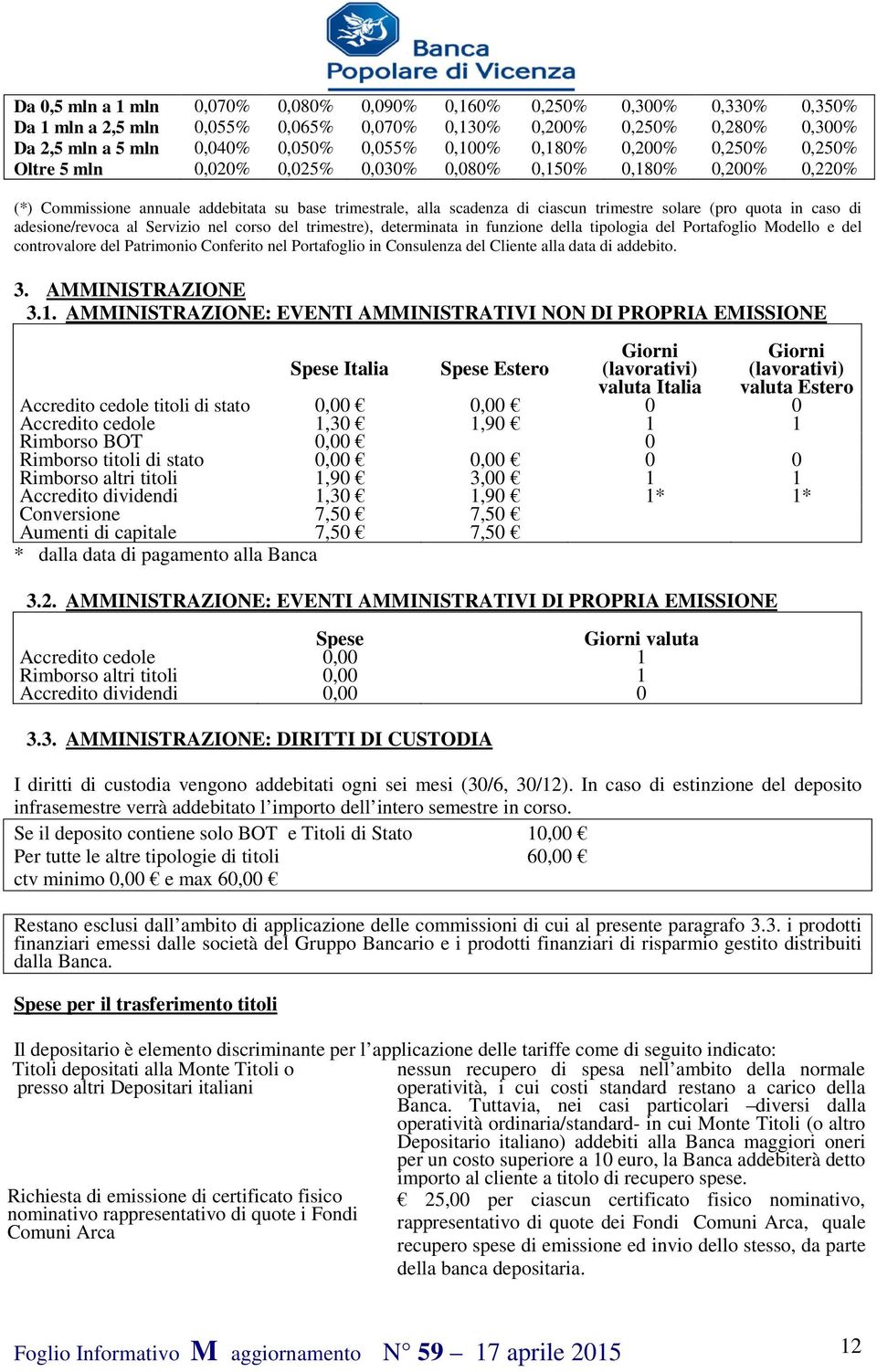 quota in caso di adesione/revoca al Servizio nel corso del trimestre), determinata in funzione della tipologia del Portafoglio Modello e del controvalore del Patrimonio Conferito nel Portafoglio in