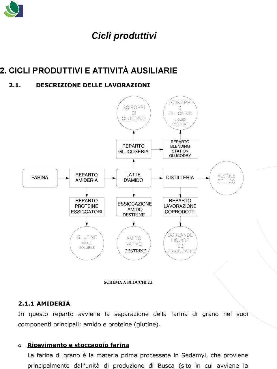 ESSICCATORI ESSICCAZIONE AMIDO DESTRINE REPARTO LAVORAZIONE COPRODOTTI SCHEMA A BLOCCHI 2.1 