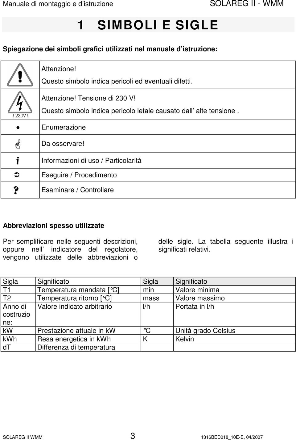 Esaminare / Controllare Abbreviazioni spesso utilizzate Per semplificare nelle seguenti descrizioni, oppure nell indicatore del regolatore, vengono utilizzate delle abbreviazioni o delle sigle.