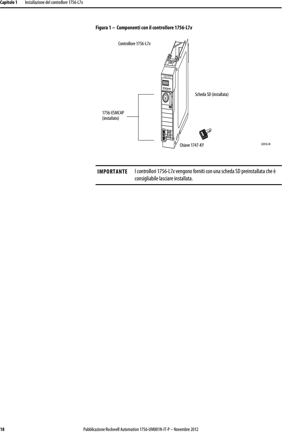 1747-KY 32016-M IMPORTANTE I controllori 1756-L7x vengono forniti con una scheda SD preinstallata che