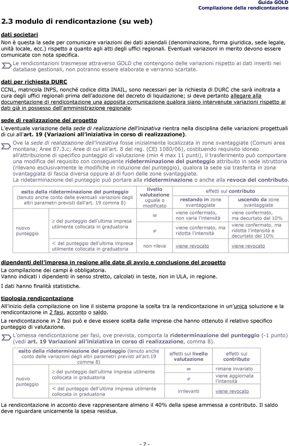 Le rendicontazioni trasmesse attraverso GOLD che contengono delle variazioni rispetto ai dati inseriti nei database gestionali, non potranno essere elaborate e verranno scartate.