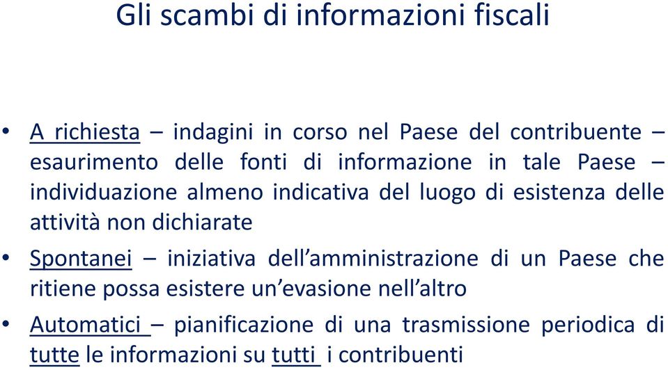 non dichiarate Spontanei iniziativa dell amministrazione di un Paese che ritiene possa esistere un evasione