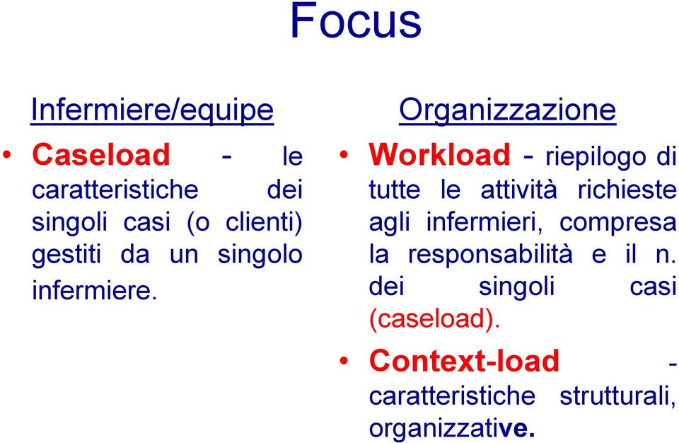 Organizzazione Workload - riepilogo di tutte le attività richieste agli