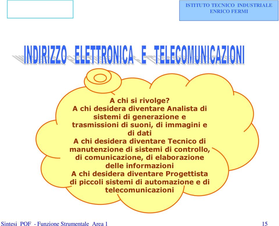 e di dati A chi desidera diventare Tecnico di manutenzione di sistemi di controllo, di