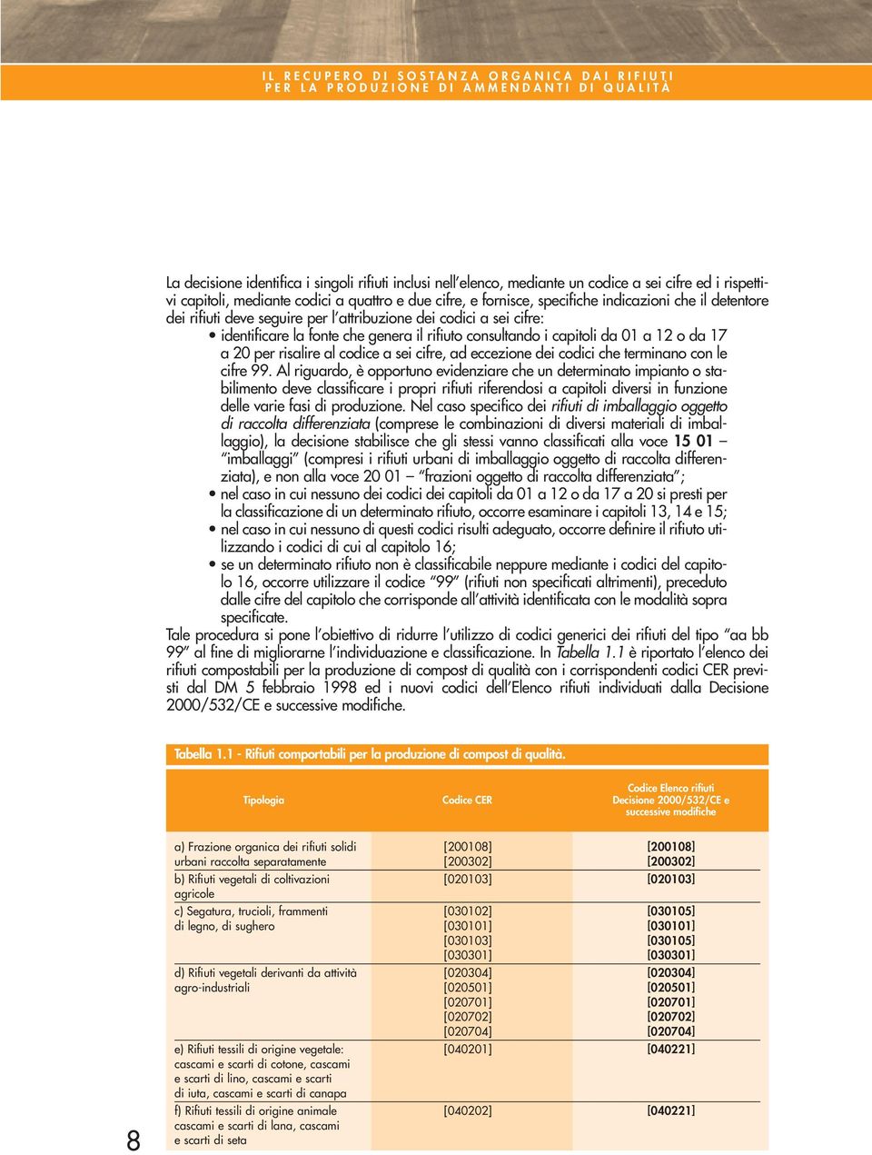 genera il rifiuto consultando i capitoli da 01 a 12 o da 17 a 20 per risalire al codice a sei cifre, ad eccezione dei codici che terminano con le cifre 99.