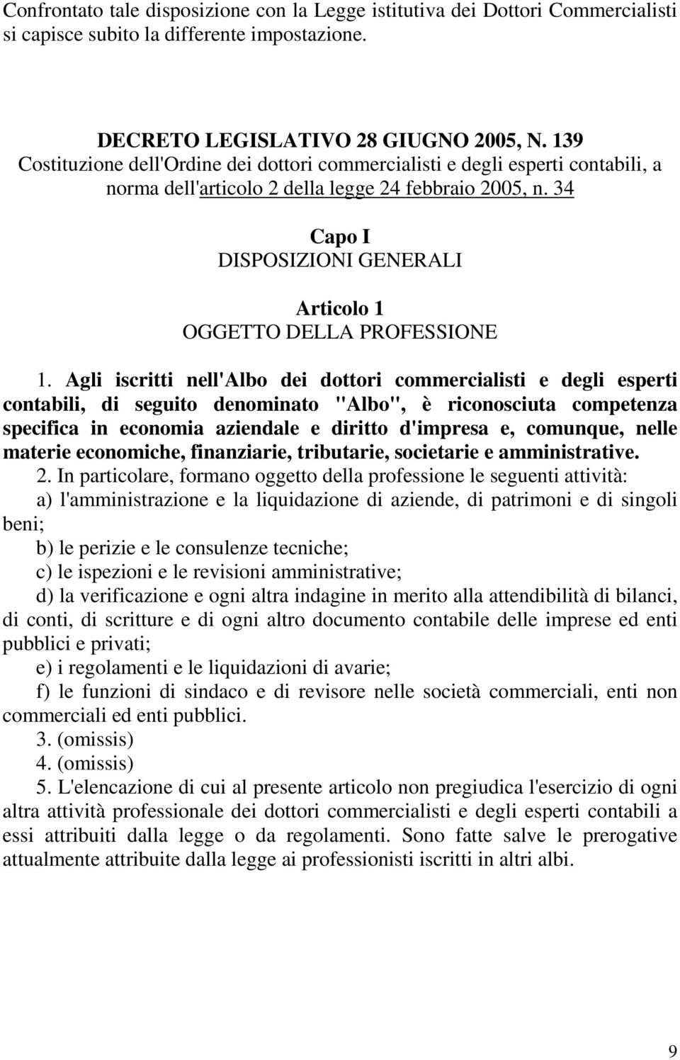 34 Capo I DISPOSIZIONI GENERALI Articolo 1 OGGETTO DELLA PROFESSIONE 1.