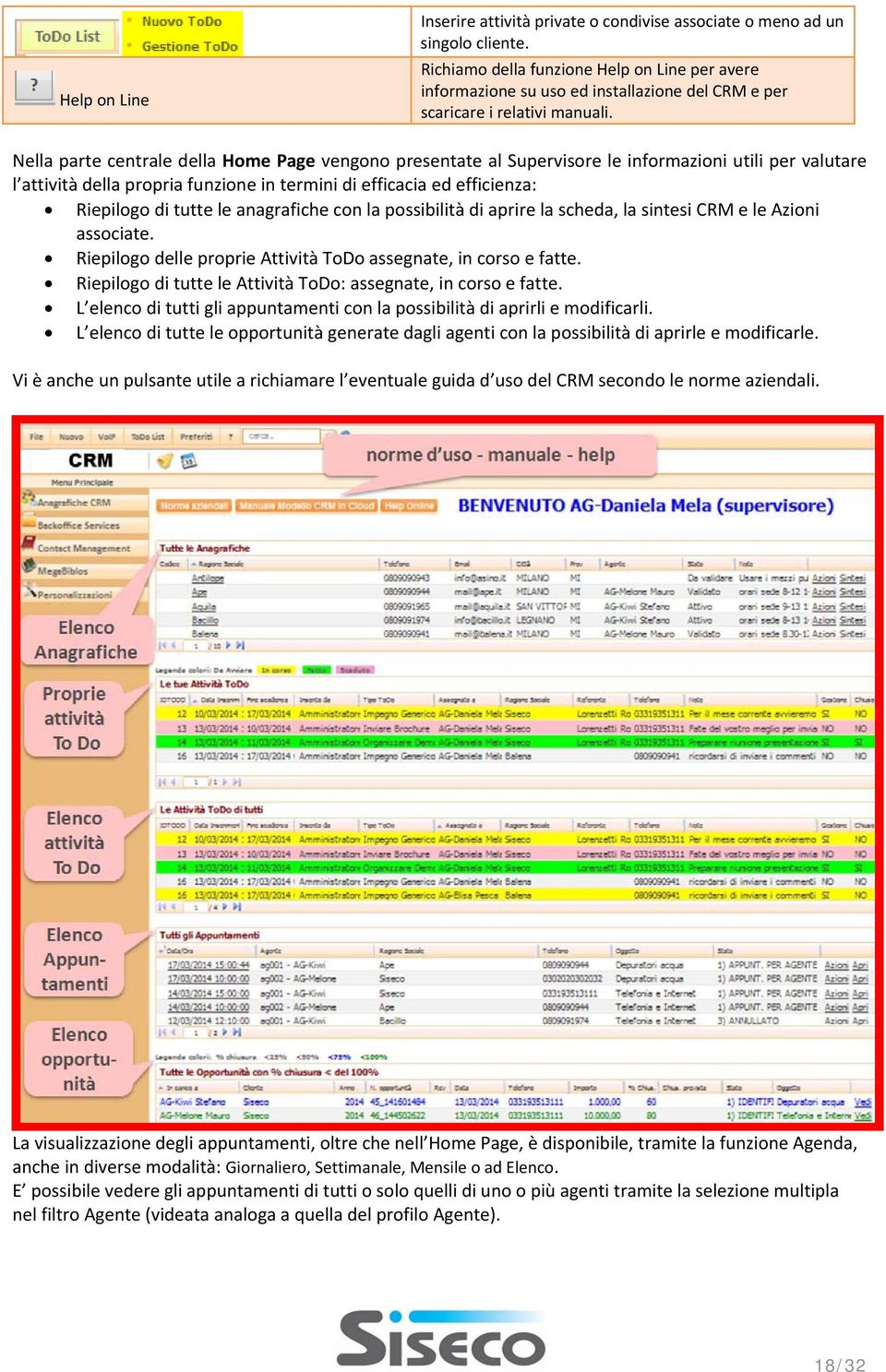 Nella parte centrale della Home Page vengono presentate al Supervisore le informazioni utili per valutare l attività della propria funzione in termini di efficacia ed efficienza: Riepilogo di tutte