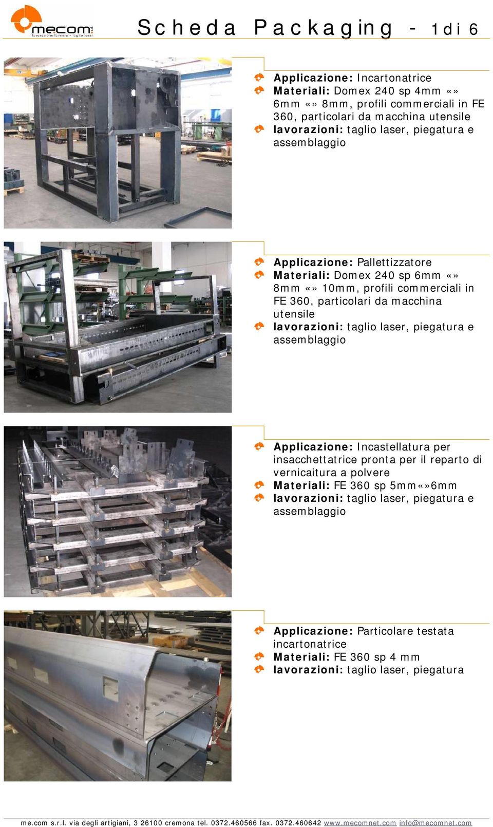 in FE 360, particolari da macchina utensile e Applicazione: Incastellatura per insacchettatrice pronta per il reparto di