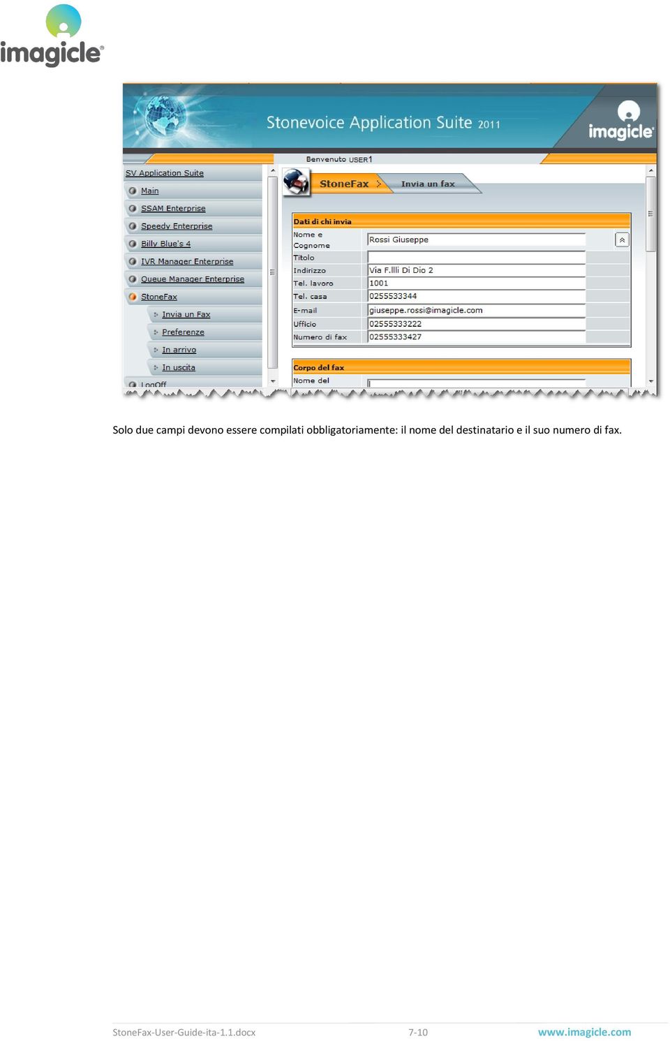 destinatario e il suo numero di fax.