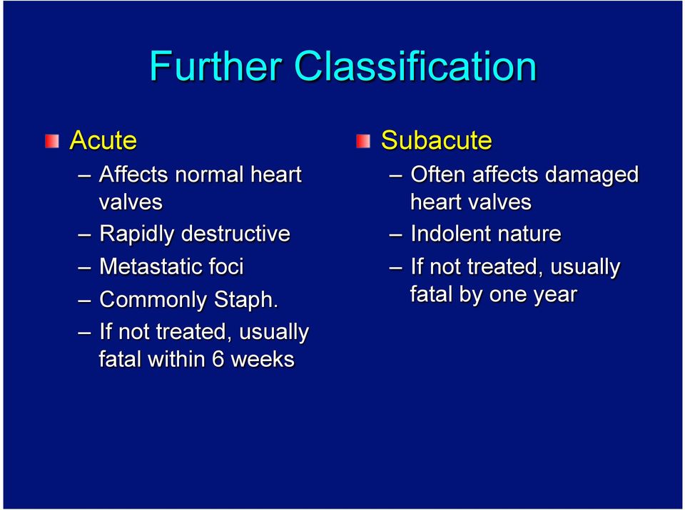 If not treated, usually fatal within 6 weeks Subacute Often