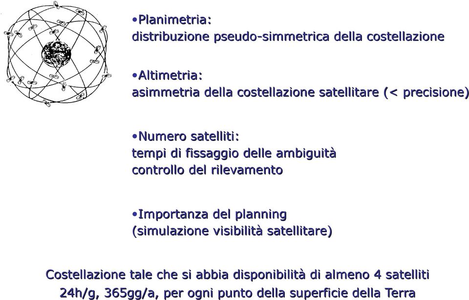 controllo del rilevamento Importanza del planning (simulazione visibilità satellitare) Costellazione