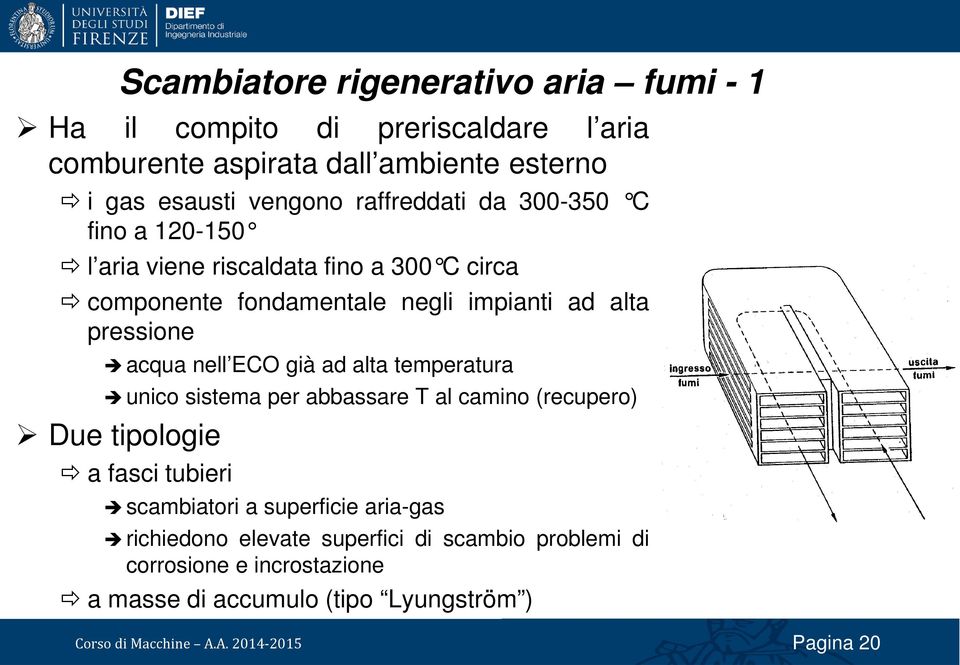 acqua nell ECO già ad alta temperatura unico sistema per abbassare T al camino (recupero) Due tipologie a fasci tubieri scambiatori a