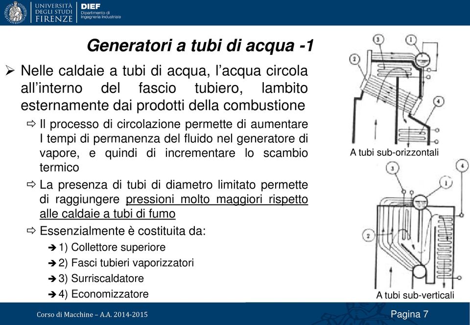 scambio termico La presenza di tubi di diametro limitato permette di raggiungere pressioni molto maggiori rispetto alle caldaie a tubi di fumo