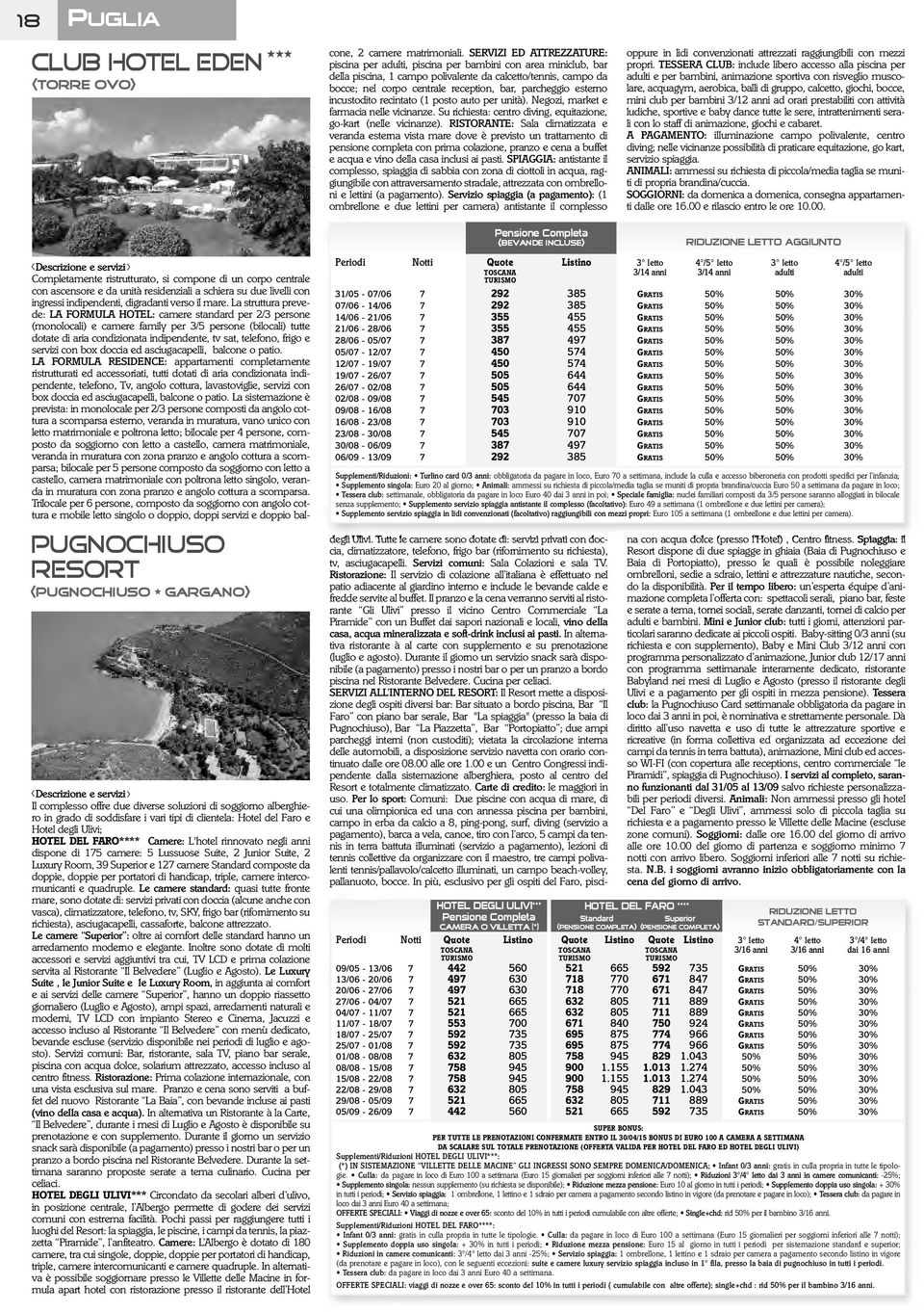 La struttura prevede: LA FORMULA HOTEL: camere standard per 2/3 persone (monolocali) e camere family per 3/5 persone (bilocali) tutte dotate di aria condizionata indipendente, tv sat, telefono, frigo