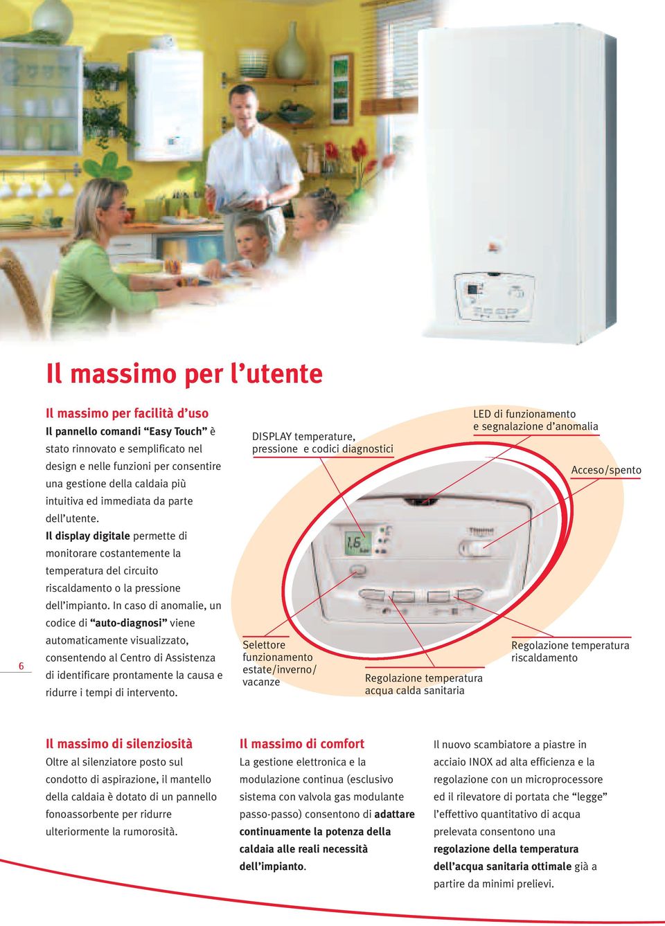 In caso di anomalie, un codice di auto-diagnosi viene automaticamente visualizzato, consentendo al Centro di Assistenza di identificare prontamente la causa e ridurre i tempi di intervento.