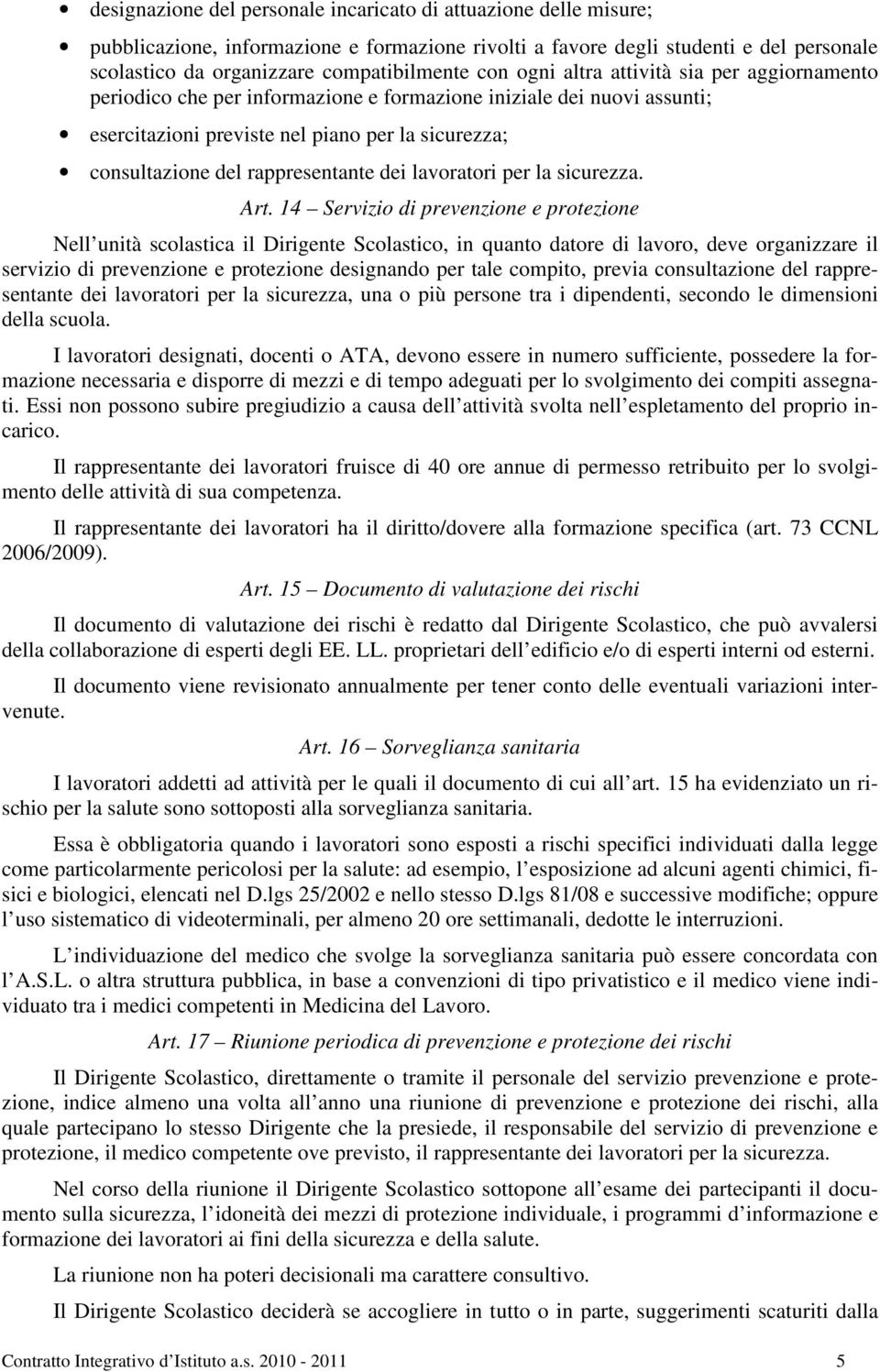 rappresentante dei lavoratori per la sicurezza. Art.