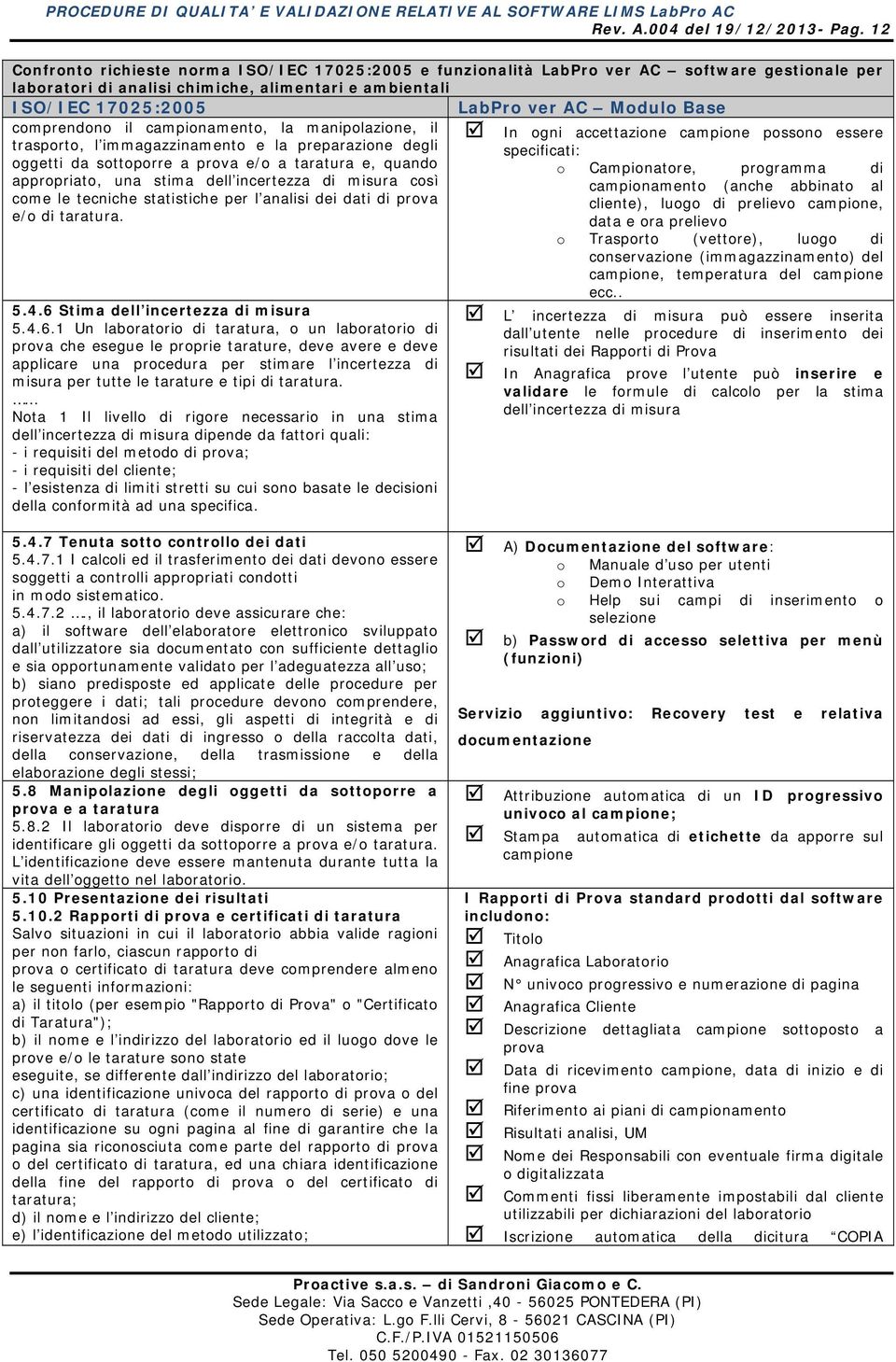 appropriato, una stima dell incertezza di misura così come le tecniche statistiche per l analisi dei dati di prova e/o di taratura. 5.4.6 