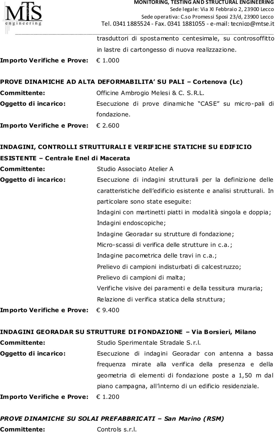 Importo Verifiche e Prove: 2.