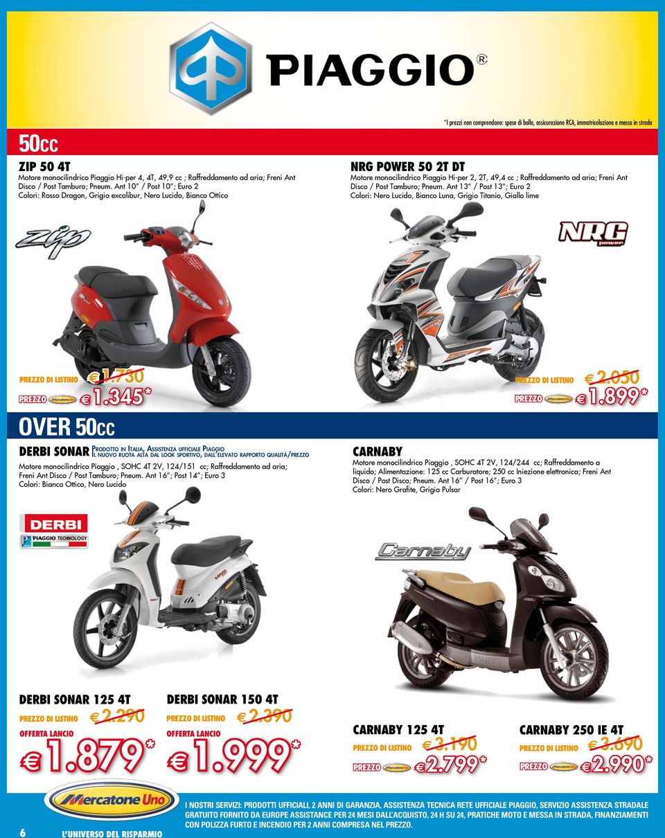 DT Motore monocilindrico Piaggio Hi-per 2, 2T, 49,4 cc ; Raffreddamento ad aria; Freni Ant Disco / Post Tamburo; Pneum.