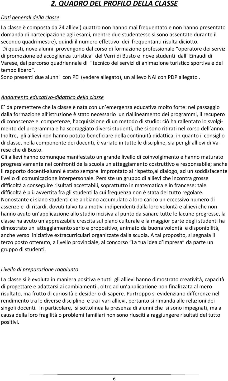 assentate durante il secondo quadrimestre), quindi il numero effettivo dei frequentanti risulta diciotto.