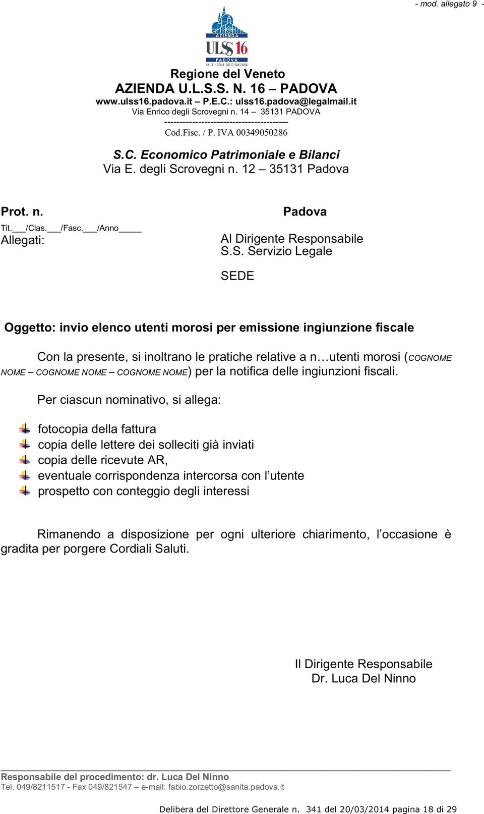 /Anno Allegati: Padova Al Dirigente Responsabile S.