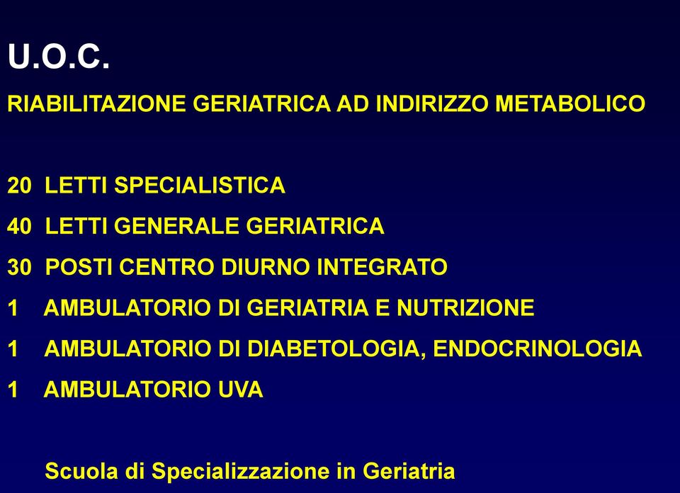 SPECIALISTICA 40 LETTI GENERALE GERIATRICA 30 POSTI CENTRO DIURNO