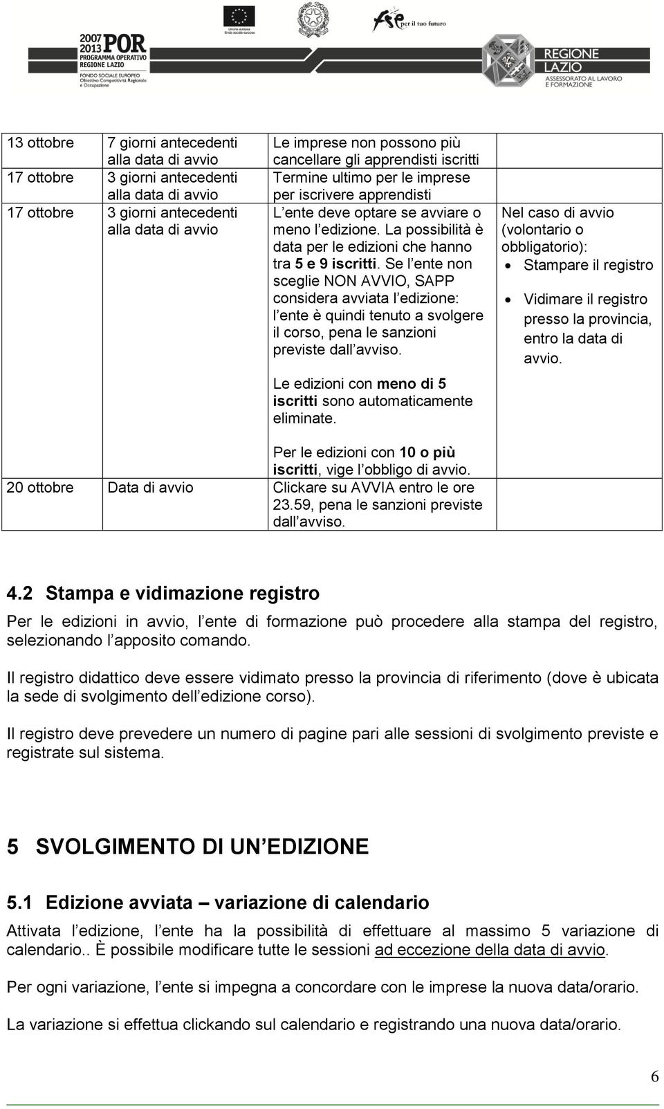 Se l ente non sceglie NON AVVIO, SAPP considera avviata l edizione: l ente è quindi tenuto a svolgere il corso, pena le sanzioni previste dall avviso.