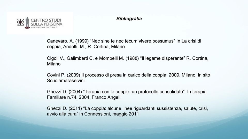 (2009) Il processo di presa in carico della coppia, 2009, Milano, in sito Scuolamaraselvini. Ghezzi D.