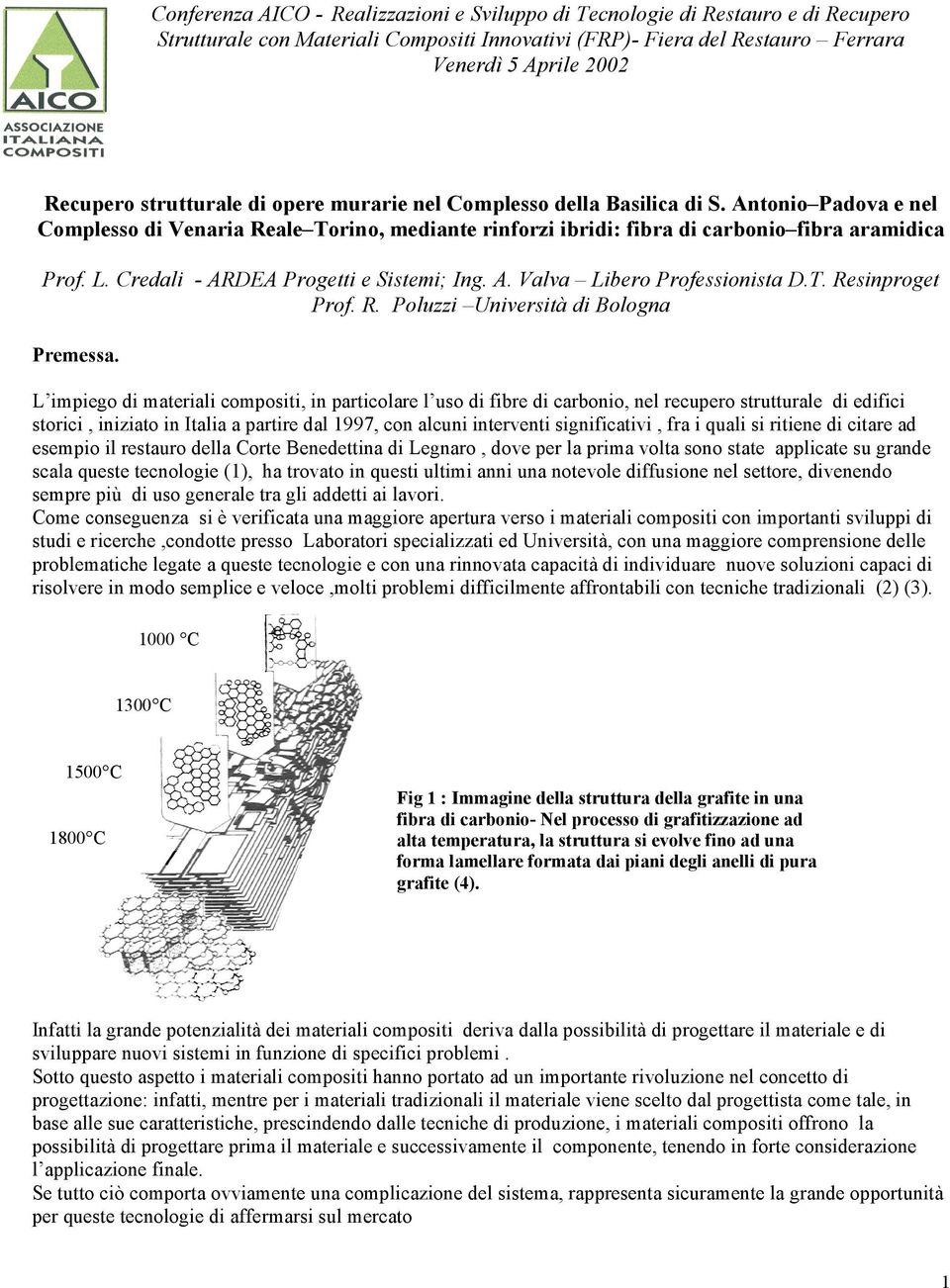 Credali - ARDEA Progetti e Sistemi; Ing. A. Valva Libero Professionista D.T. Resinproget Prof. R. Poluzzi Università di Bologna Premessa.