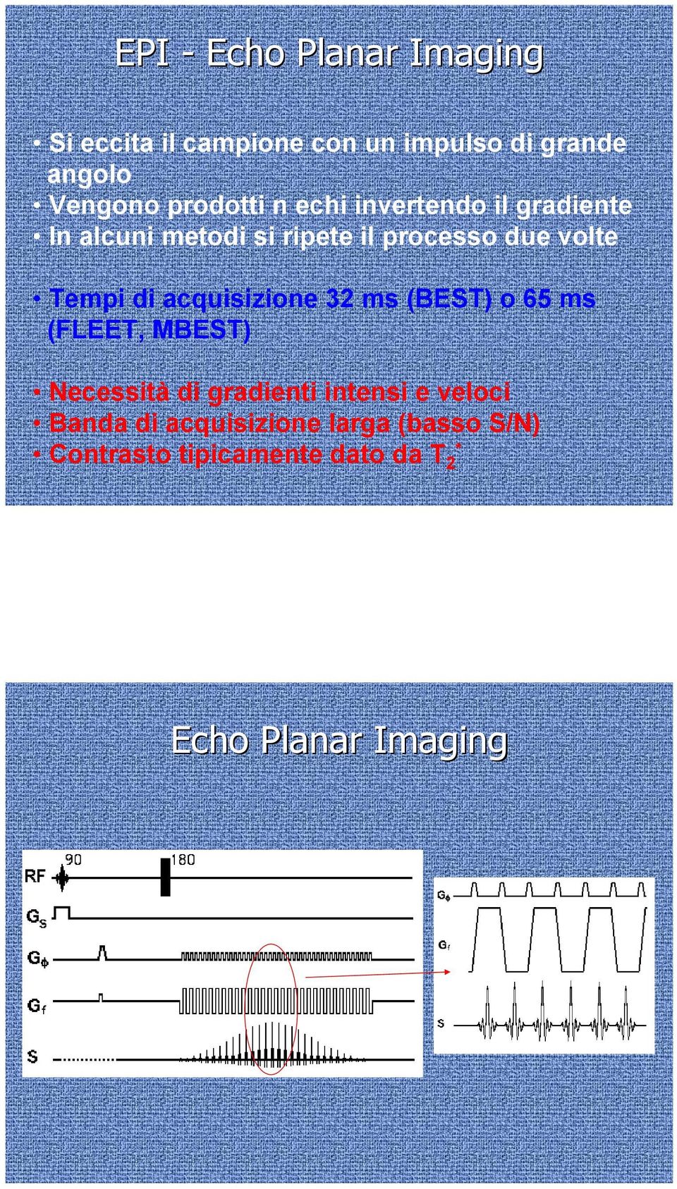 Tempi di acquisizione 32 ms (BEST) o 65 ms (FLEET, MBEST) Necessità di gradienti intensi e