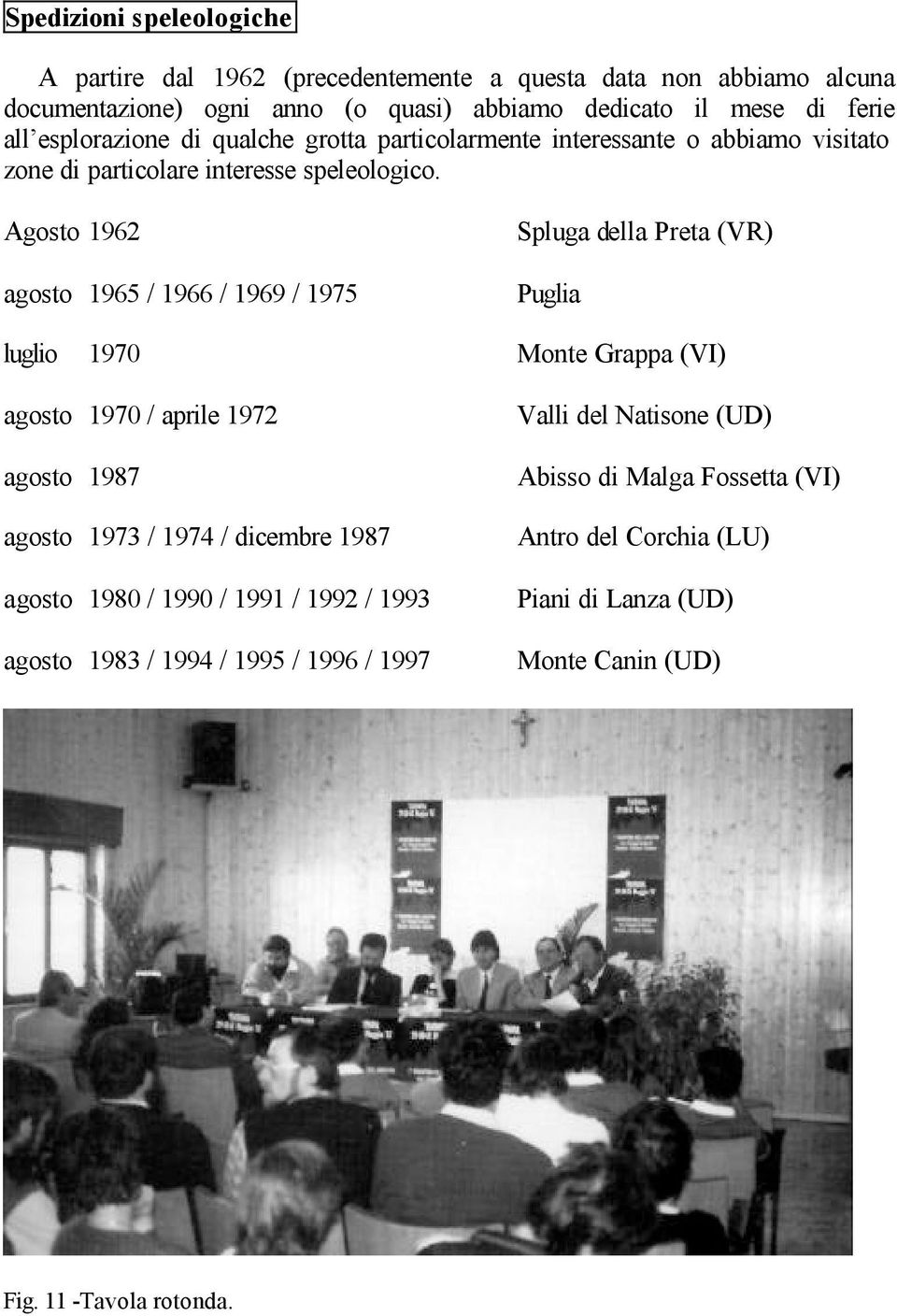 Agosto 1962 agosto 1965 / 1966 / 1969 / 1975 Spluga della Preta (VR) Puglia luglio 1970 Monte Grappa (VI) agosto 1970 / aprile 1972 agosto 1987 agosto 1973 / 1974 /