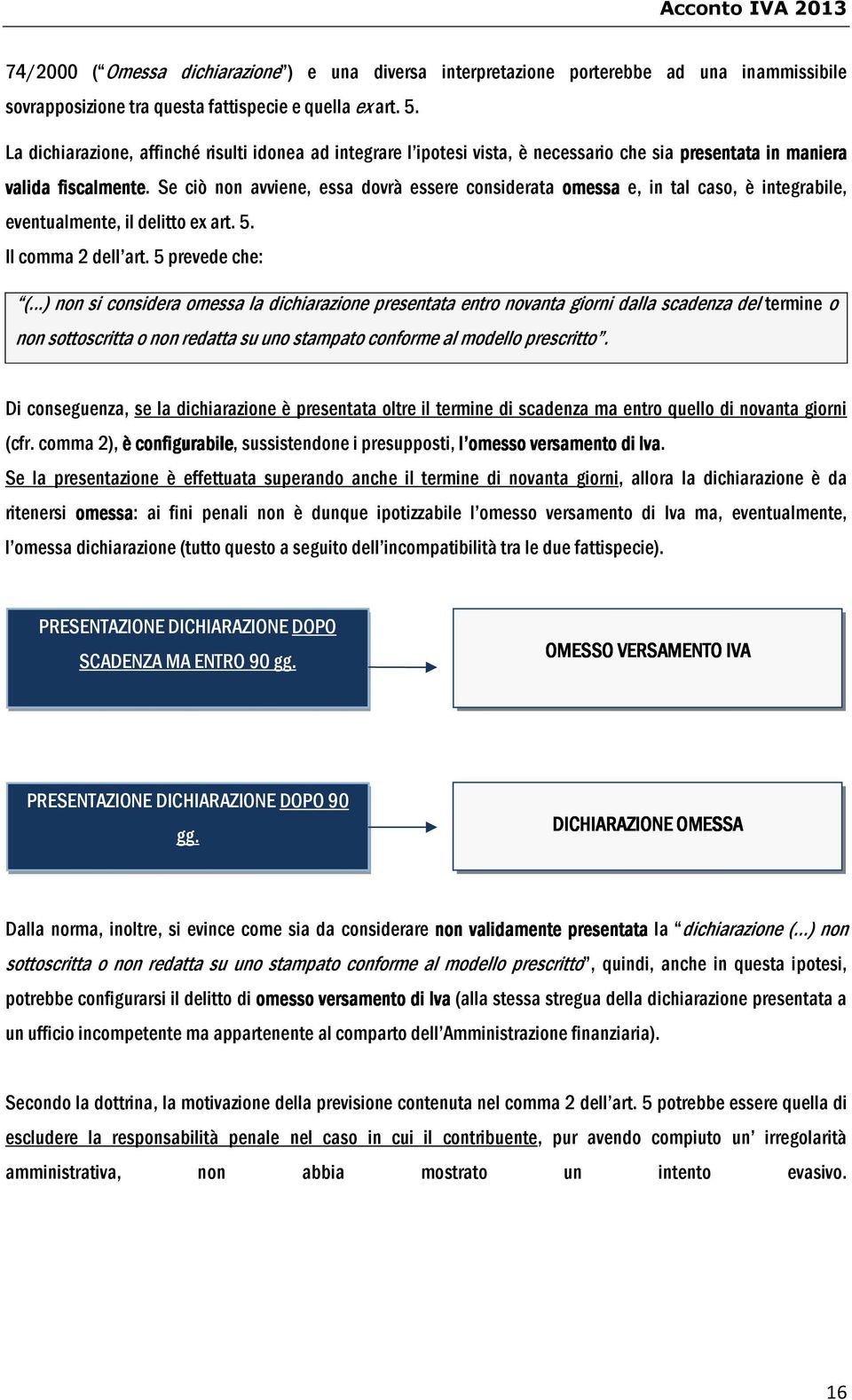 Se ciò non avviene, essa dovrà essere considerata omessa e, in tal caso, è integrabile, eventualmente, il delitto ex art. 5. Il comma 2 dell art. 5 prevede che: (.