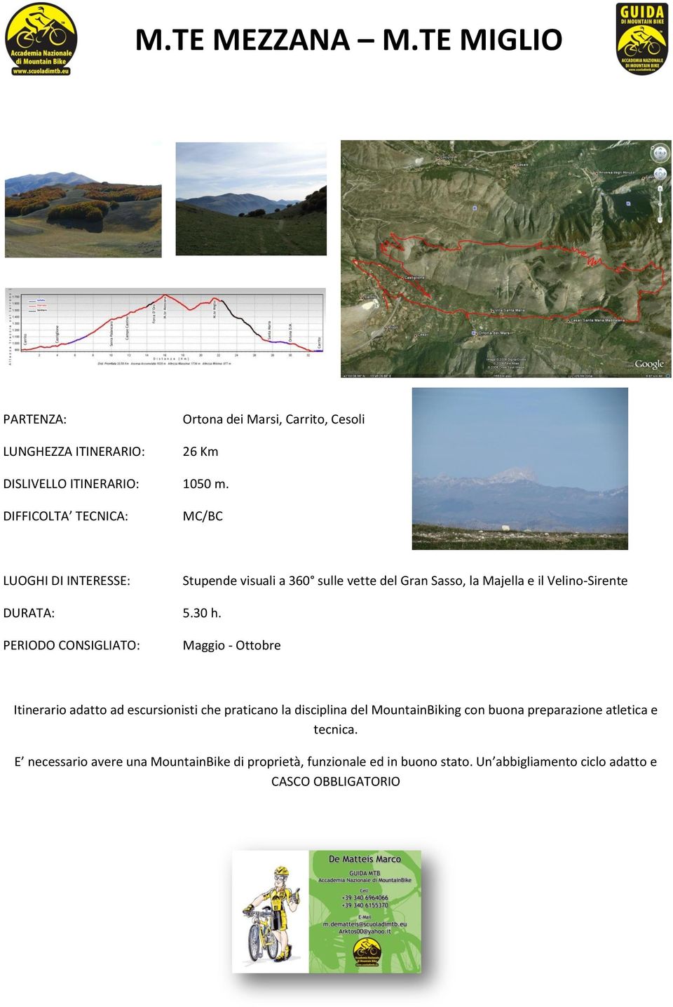 DISLIVELLO ITINERARIO: 1050 m.