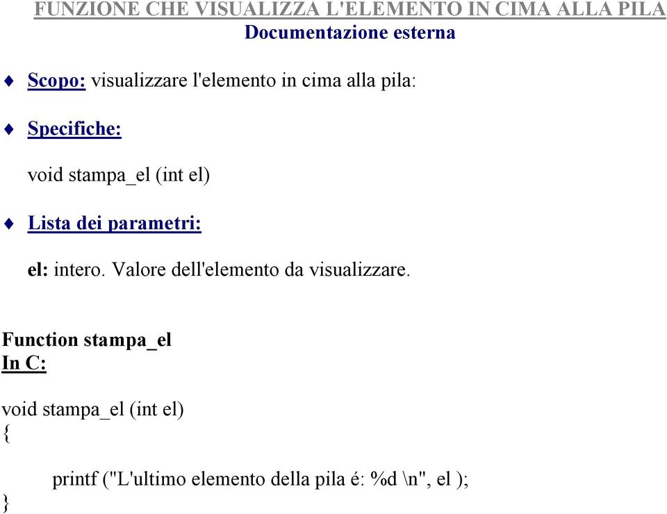 Lista dei parametri: el: intero. Valore dell'elemento da visualizzare.