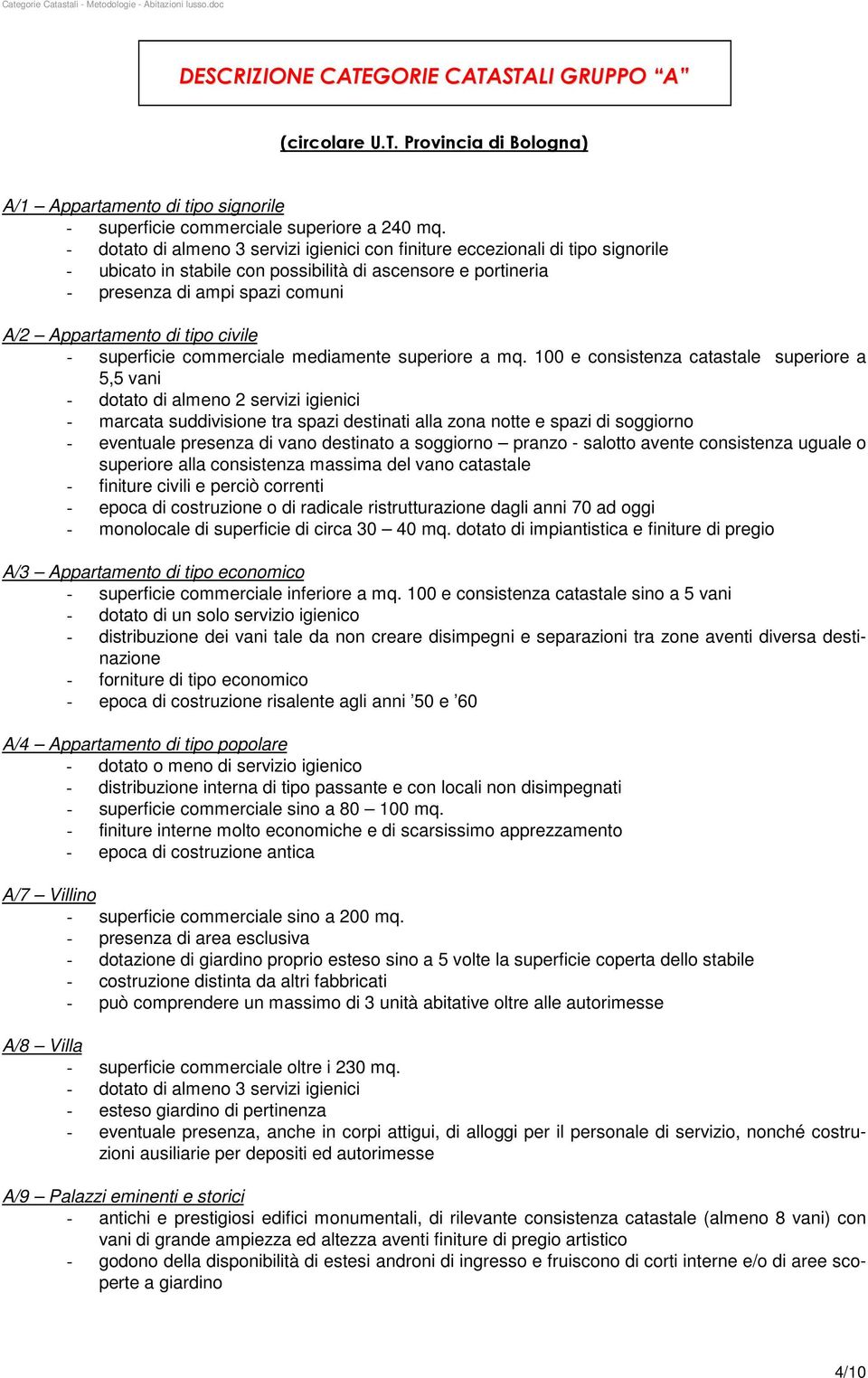 tipo civile - superficie commerciale mediamente superiore a mq.