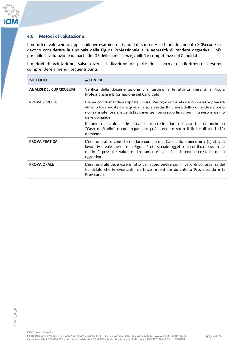 Candidati. I metodi di valutazione, salvo diversa indicazione da parte della norma di riferimento.