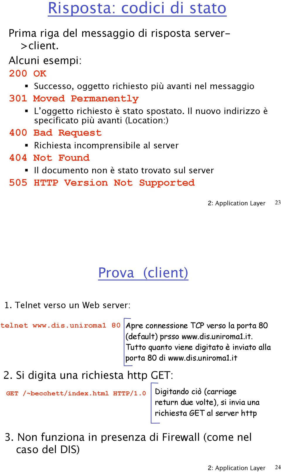 Il nuovo indirizzo è specificato più avanti (Location:) 400 Bad Request " Richiesta incomprensibile al 404 Not Found " Il documento non è stato trovato sul 505 HTTP Version Not Supported 2: