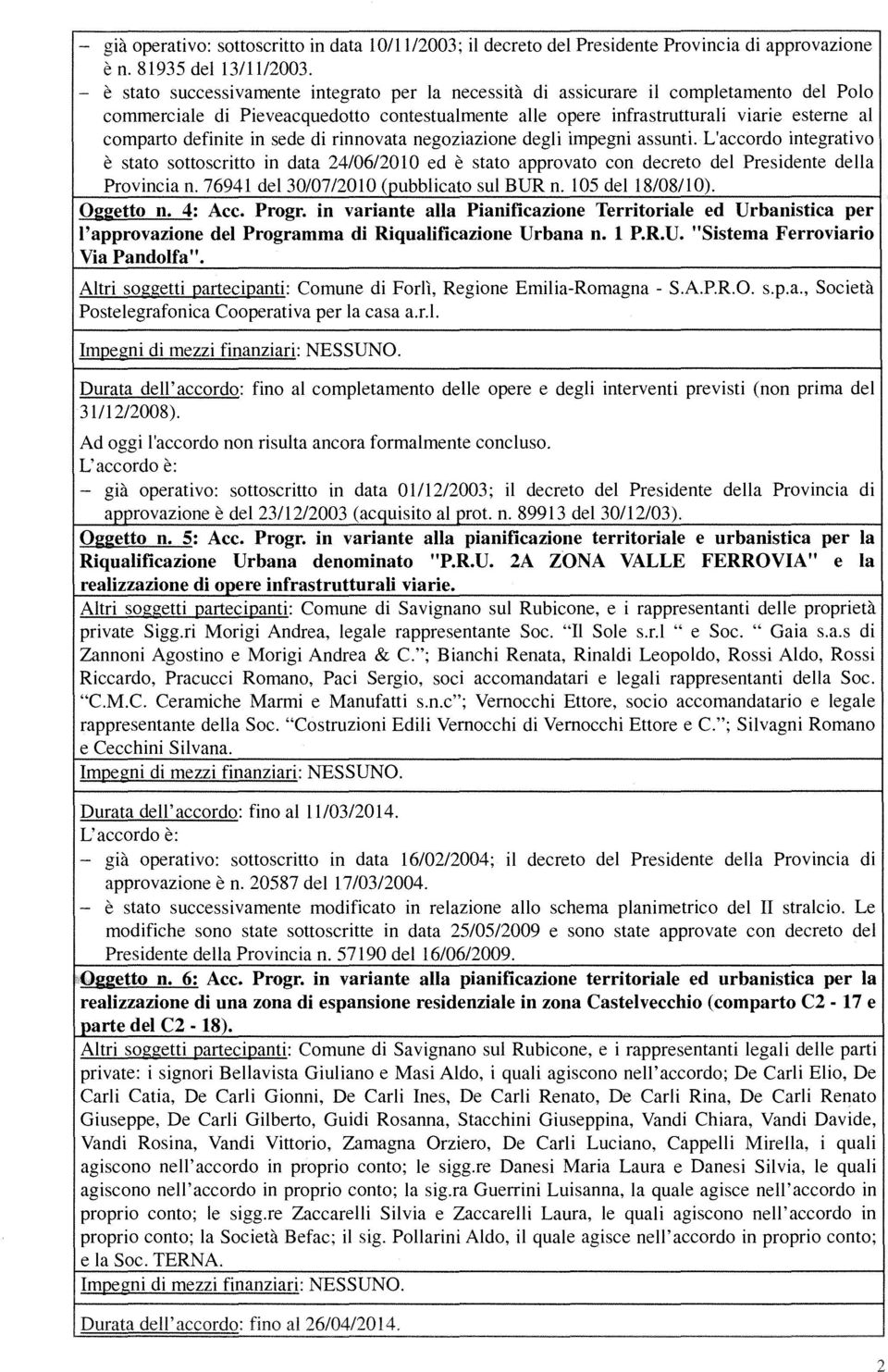 definite in sede di rinnovata negoziazione degli impegni assunti. L'accordo integrativo è stato sottoscritto in data 24/0612010 ed è stato approvato con decreto del Presidente della Provincia n.