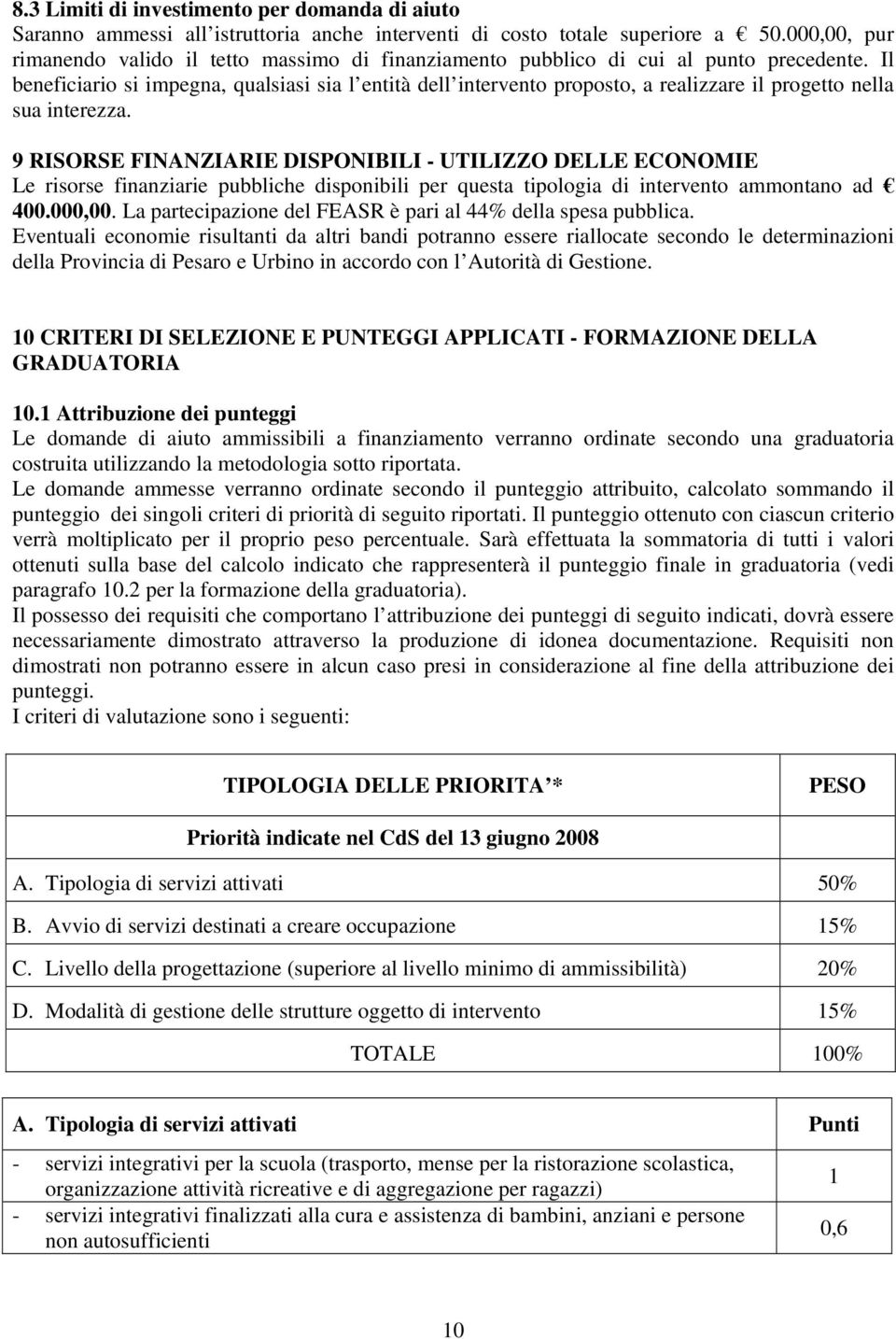 Il beneficiario si impegna, qualsiasi sia l entità dell intervento proposto, a realizzare il progetto nella sua interezza.