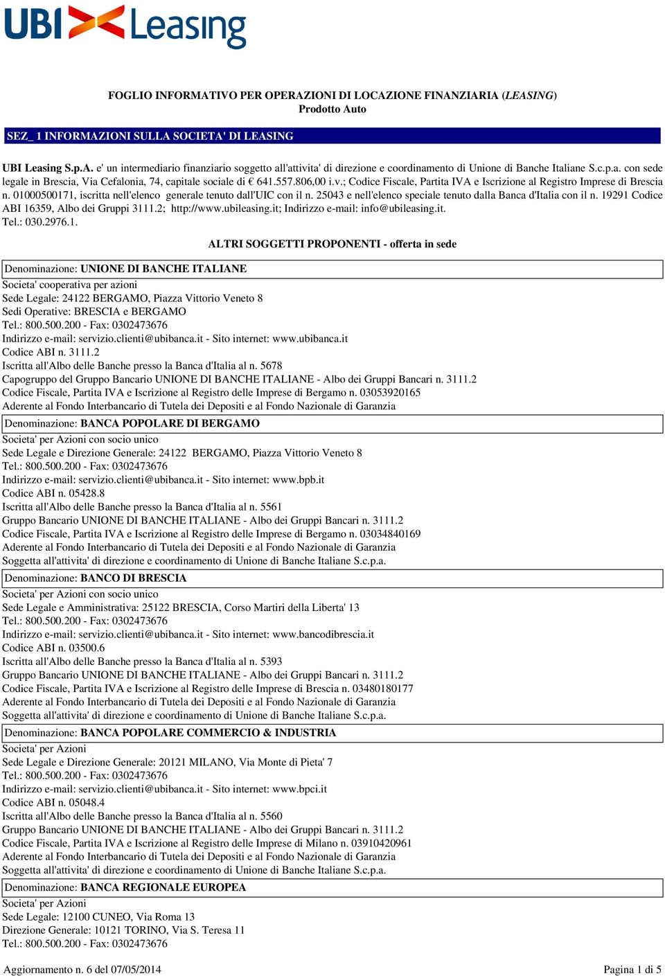 01000500171, iscritta nell'elenco generale tenuto dall'uic con il n. 25043 e nell'elenco speciale tenuto dalla Banca d'italia con il n. 19291 Codice ABI 16359, Albo dei Gruppi 3111.2; http://www.