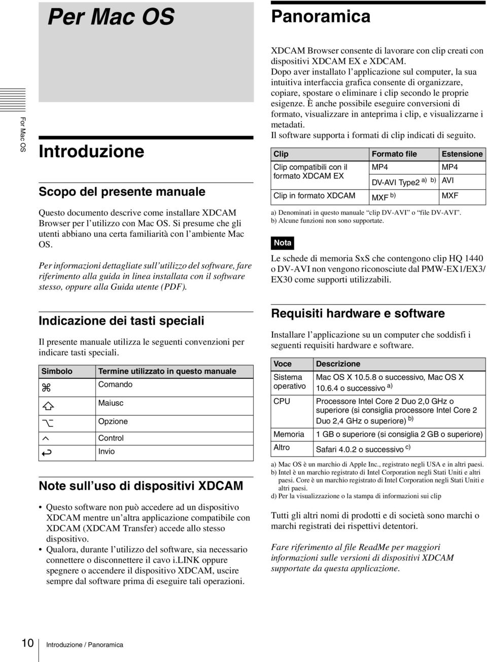 È anche possibile eseguire conversioni di formato, visualizzare in anteprima i clip, e visualizzarne i metadati. Il software supporta i formati di clip indicati di seguito.