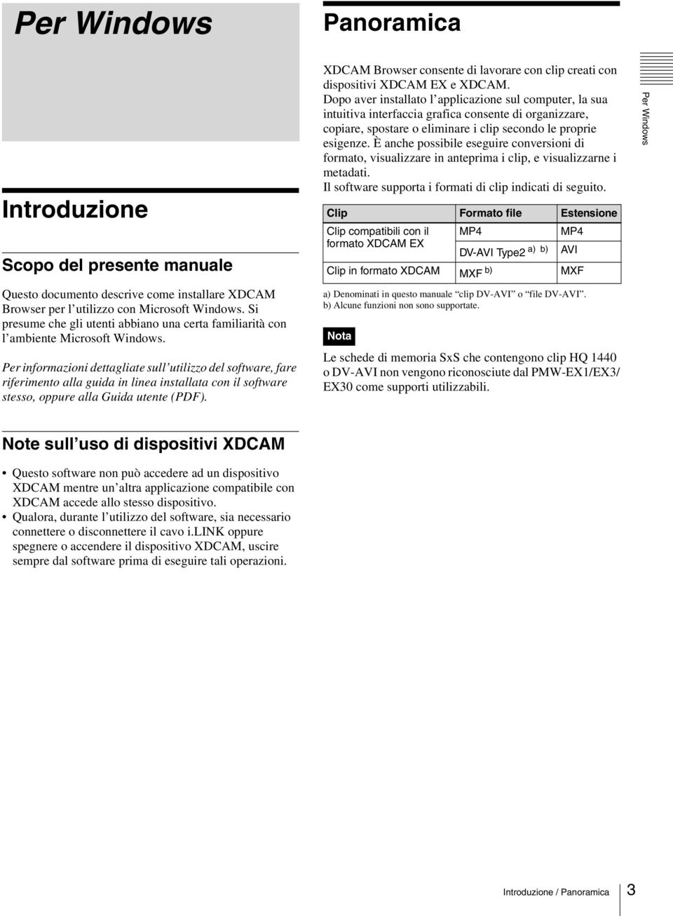 È anche possibile eseguire conversioni di formato, visualizzare in anteprima i clip, e visualizzarne i metadati. Il software supporta i formati di clip indicati di seguito.