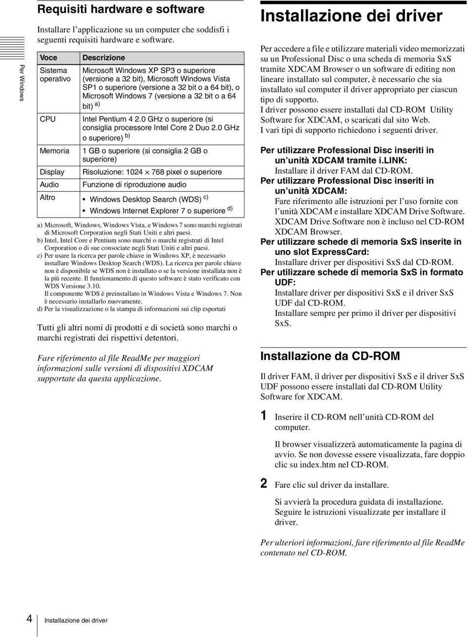 (versione a 32 bit o a 64 bit) a) Intel Pentium 4 2.0 GHz o superiore (si consiglia processore Intel Core 2 Duo 2.