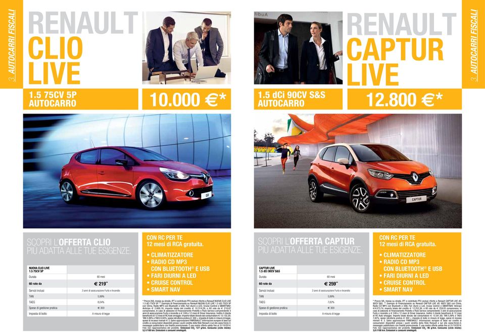 5 dci 90cv s&s 60 rate da 259 ** FARI DIURNI A LED SMART NAV TAEG 8,04% * Prezzo IVA, messa su strada, IPT e contributo PFU esclusi riferito a Renault NUOVA CLIO LIVE 1.5 dci 75CV 5P.