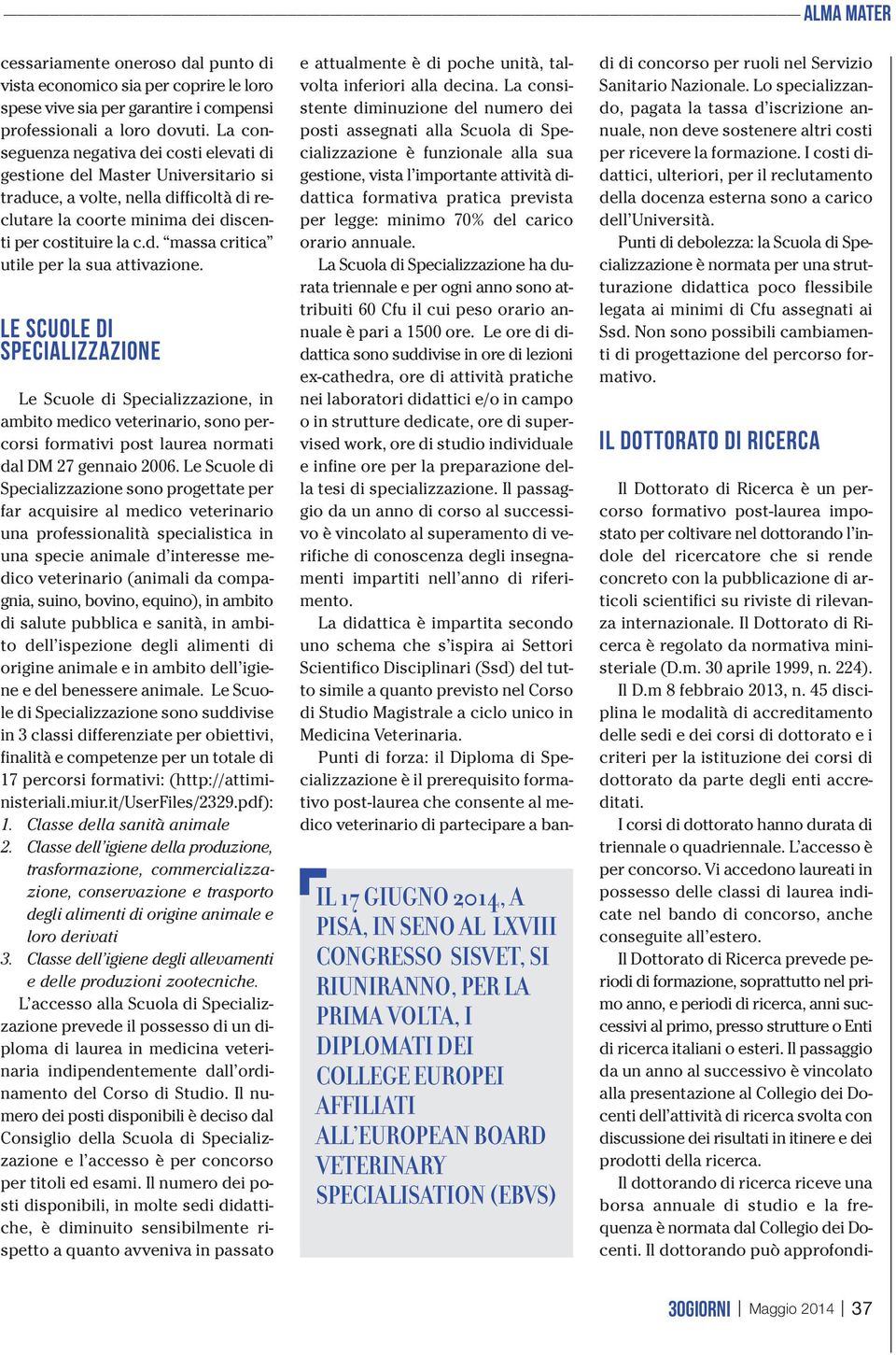 LE SCUOLE DI SPECIALIZZAZIONE Le Scuole di Specializzazione, in ambito medico veterinario, sono percorsi formativi post laurea normati dal DM 27 gennaio 2006.