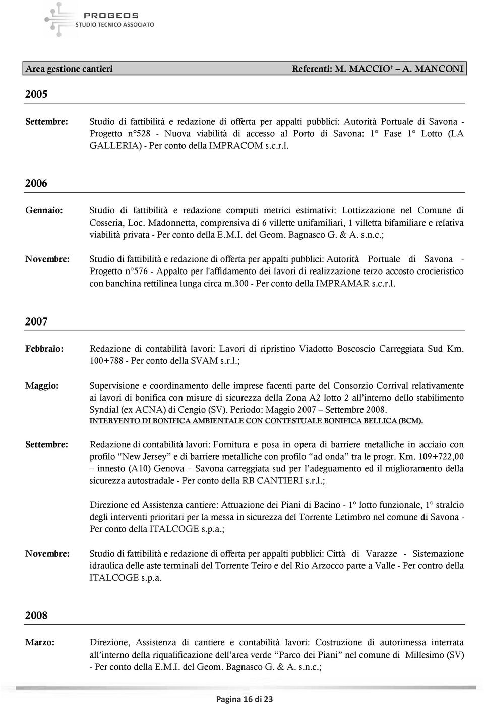 (LA GALLERIA) - Per conto della IMPRACOM s.c.r.l. 2006 Studio di fattibilità e redazione computi metrici estimativi: Lottizzazione nel Comune di Cosseria, Loc.