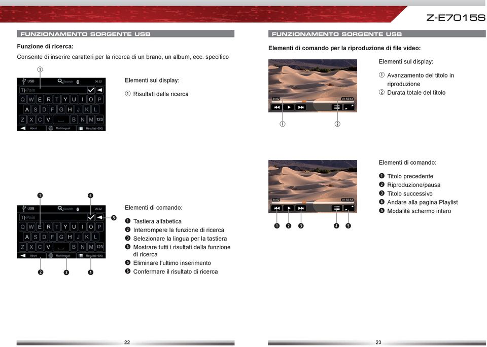 Avanzamento del titolo in riproduzione Durata totale del titolo Tastiera alfabetica Interrompere la funzione di ricerca Selezionare la lingua per la tastiera Mostrare