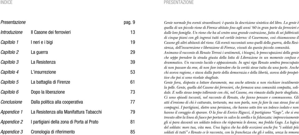 Capitolo 6 Dopo la liberazione 73 Conclusione Dalla politica alla cooperativa 77 Appendice 1 La Resistenza alla Manifattura Tabacchi 79 Appendice 2 I partigiani della zona di Porta al Prato 81