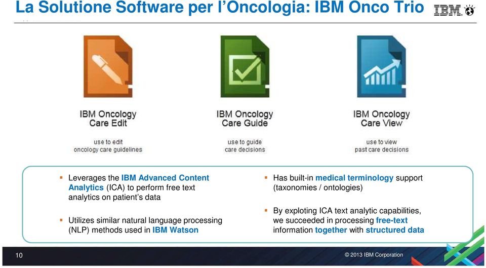 methods used in IBM Watson Has built-in medical terminology support (taxonomies / ontologies) By